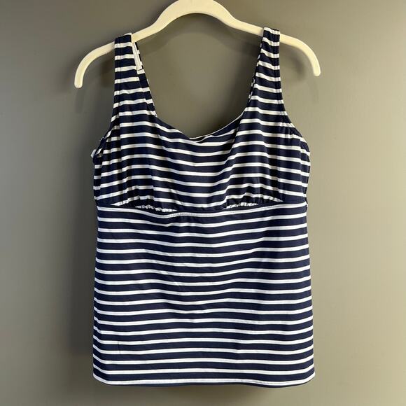 Lands’ End Navy and White Striped Scoop Neck Tankini Swim Top Size 12DDD - Picture 1 of 7